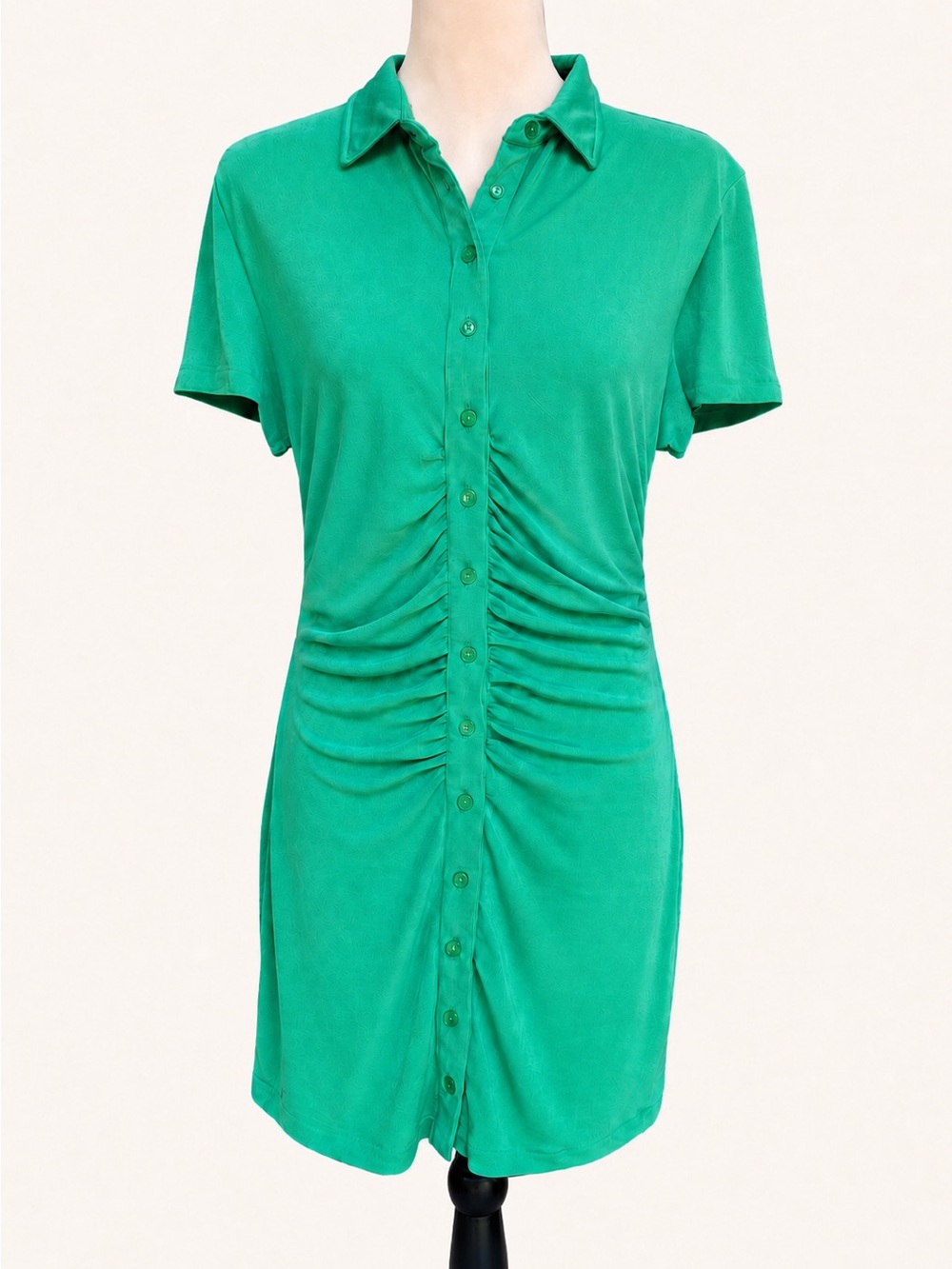 With Jean Green Ruched Button Front Mini Dress Size M